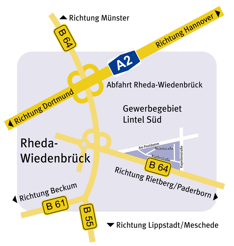 Wintec Tor-Systeme e.k - Nickelstraße 49 33378 Rheda-Wiedenbrück | Anfahrtsskizze